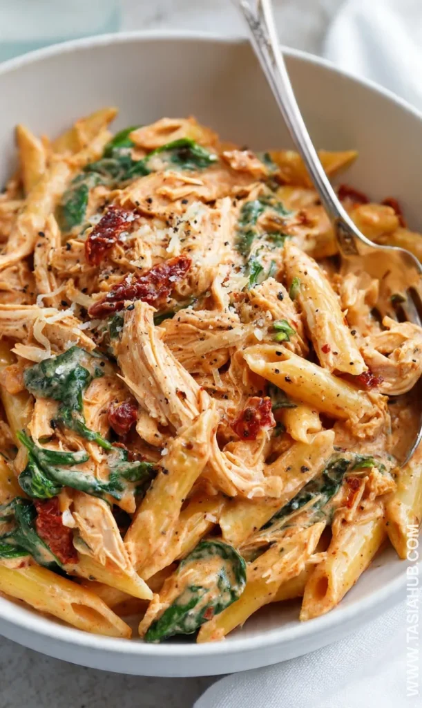 slow cooker Tuscan chicken pasta
