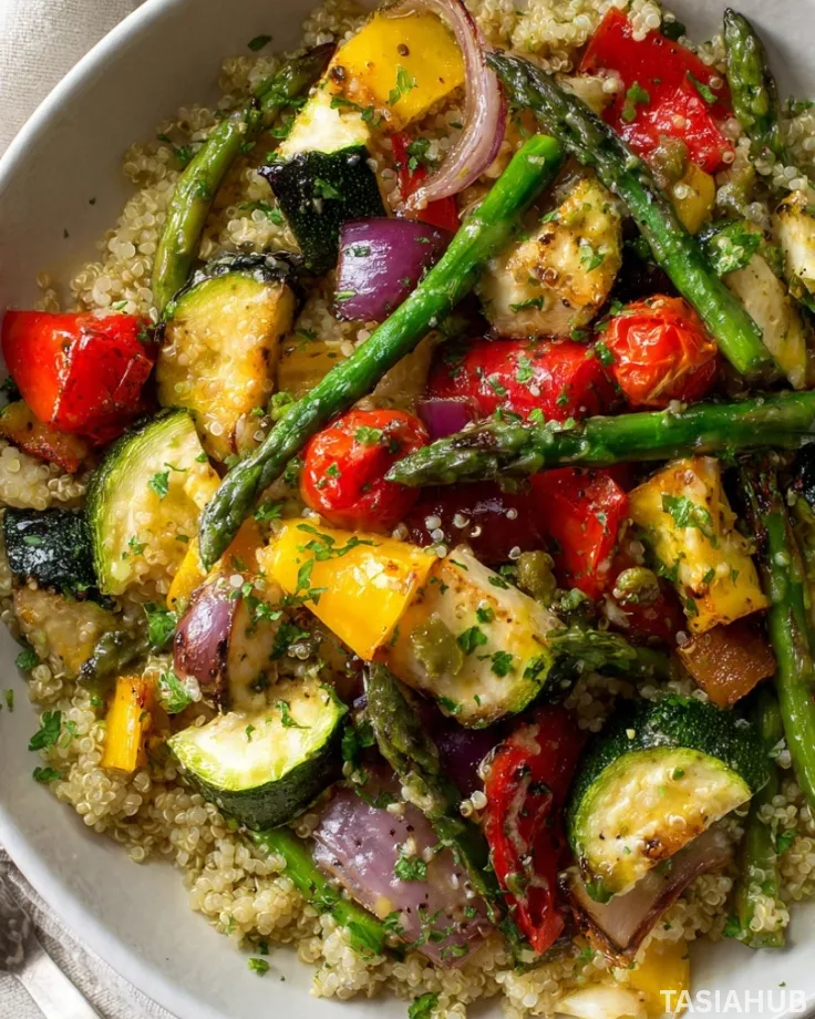 Quinoa salad with roasted spring vegetables
