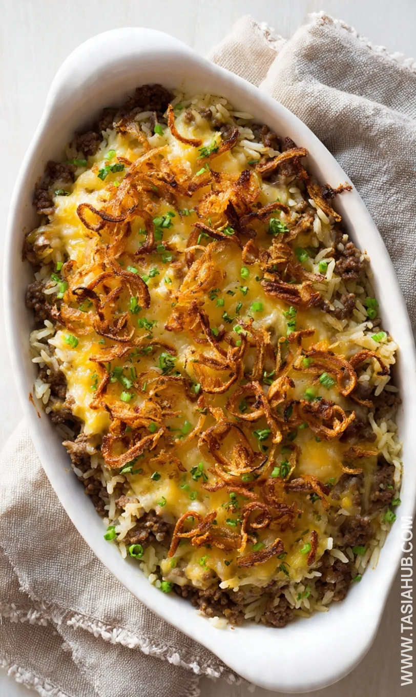 French onion ground beef and rice casserole