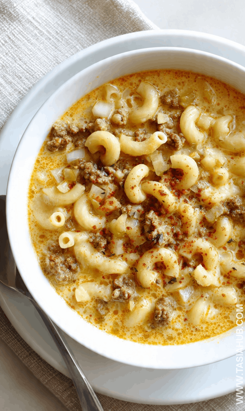 Macaroni cheeseburger soup