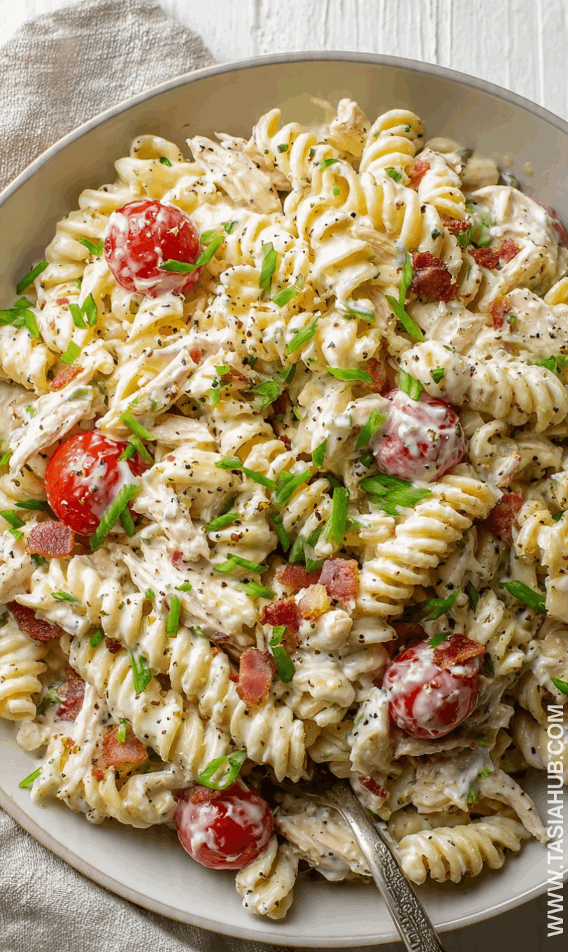 creamy chicken bacon ranch pasta salad
