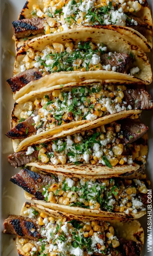grilled steak elote tacos