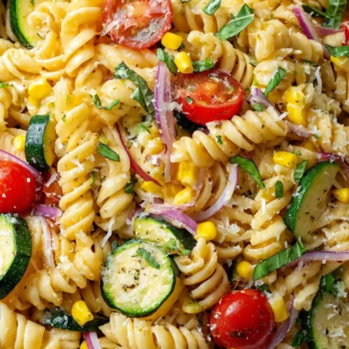 Tomato zucchini corn pasta salad