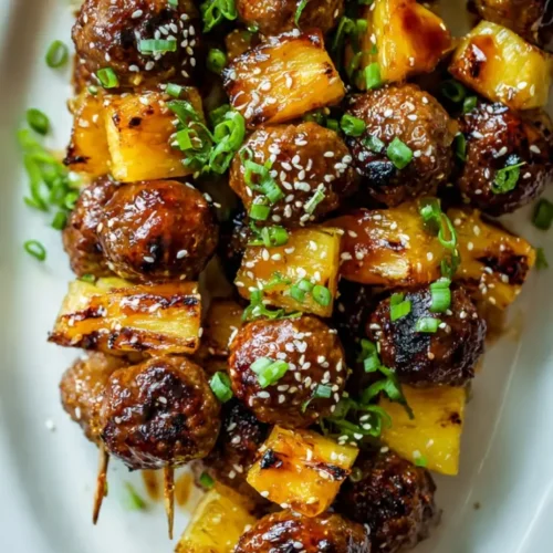 Grilled pineapple teriyaki chicken meatballs