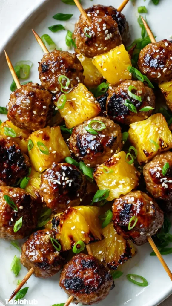Grilled Pineapple Teriyaki Chicken Meatballs recip
