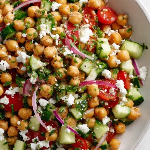Tomato cucumber chickpea salad