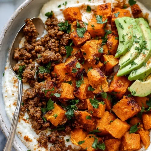 Sweet Potato Cottage Cheese Bowl served