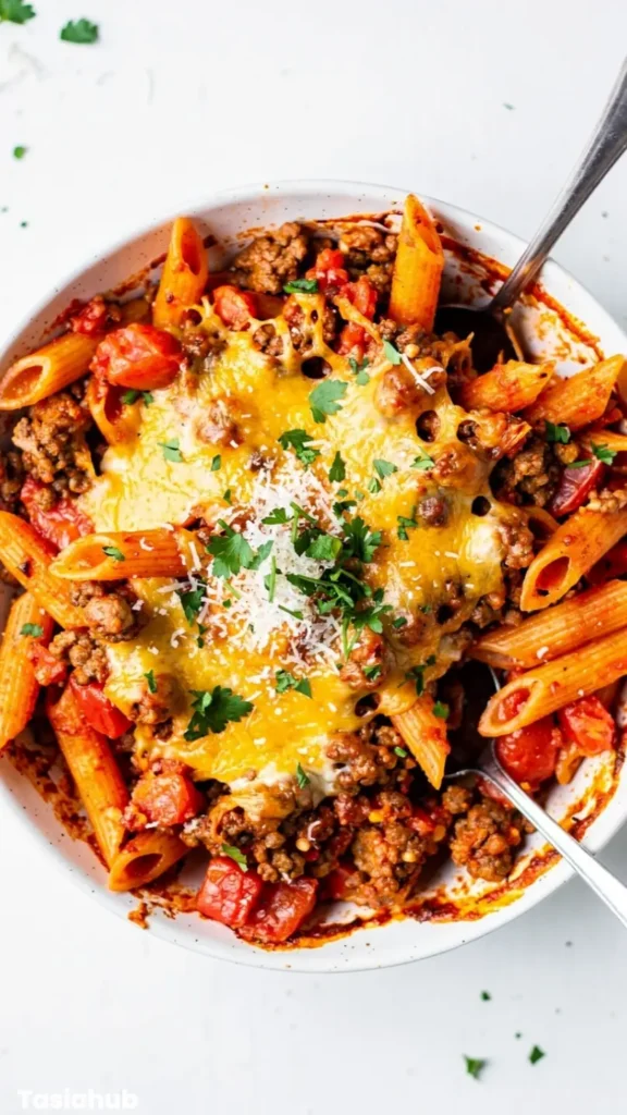 Baked Penne With Ground Beef recipe