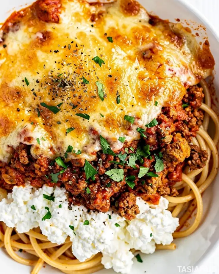 Baked Spaghetti With Cottage Cheese dish