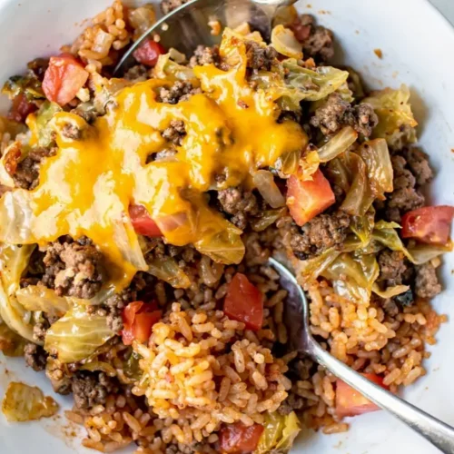 Cabbage Rice Ground Beef Casserole dish
