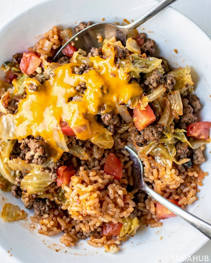 Cabbage Rice Ground Beef Casserole dish