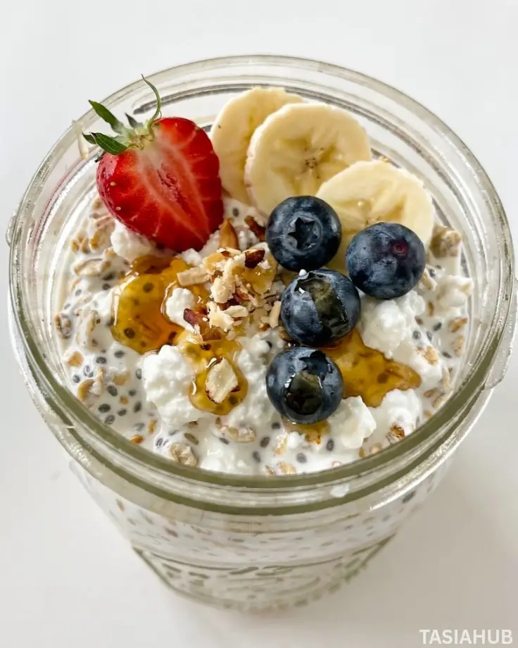 Cottage Cheese Overnight Oats jar