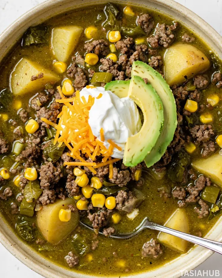 Green Chili Stew with Ground Beef