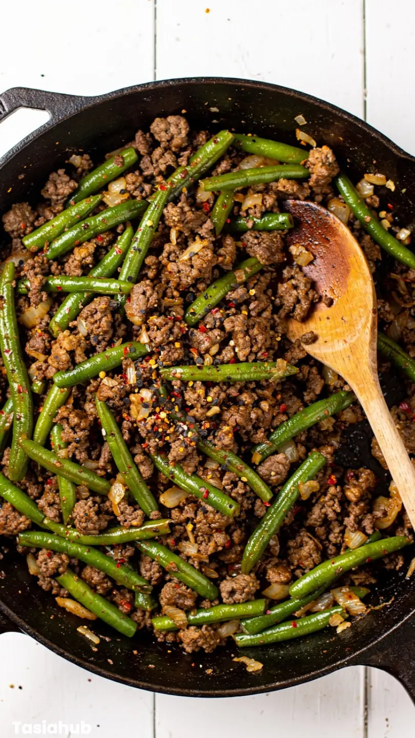Ground Beef And Green Beans skillet