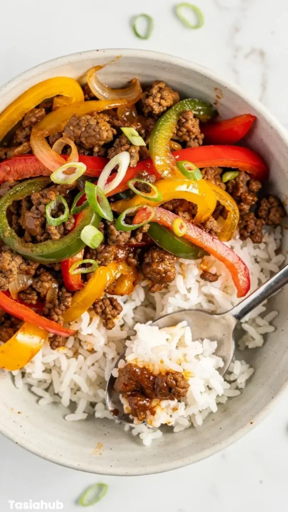 Ground Beef And Pepper Rice Bowls