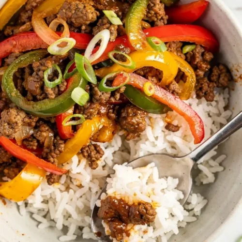 Ground Beef And Pepper Rice Bowls recipe