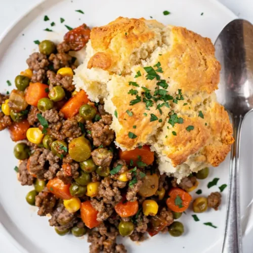 Ground Beef Cobbler dish