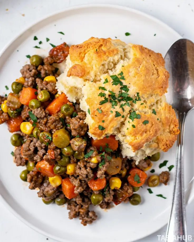 Ground Beef Cobbler dish