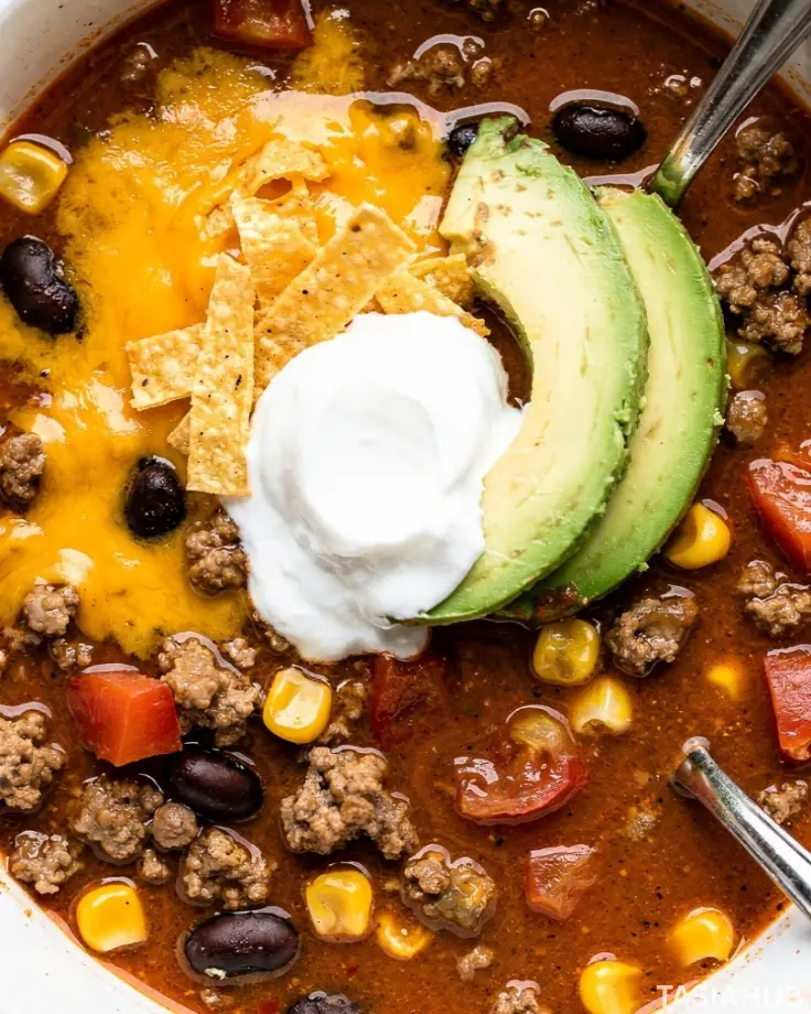 Ground Beef Enchilada Soup dish