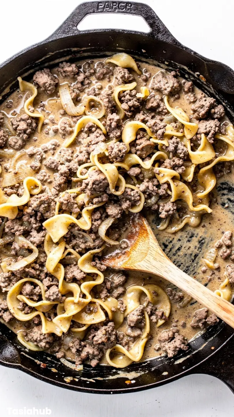 Ground Beef Stroganoff with cream of mushroom