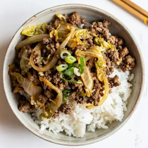 Mongolian Ground Beef And Cabbage dish