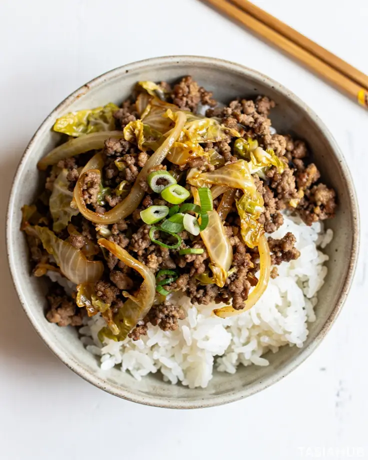 Mongolian Ground Beef And Cabbage dish