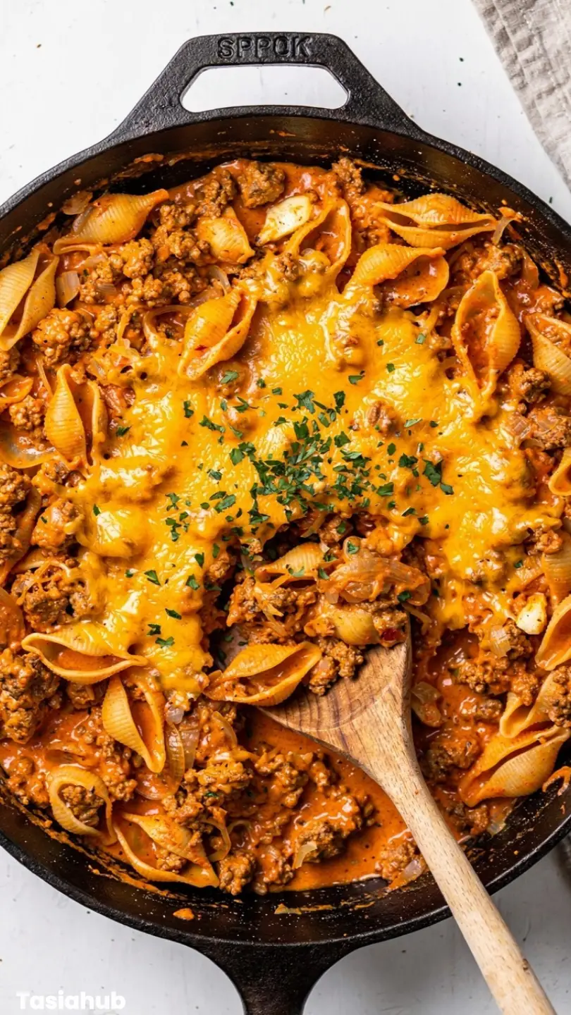 One Pot Creamy Beef And Shells recipe