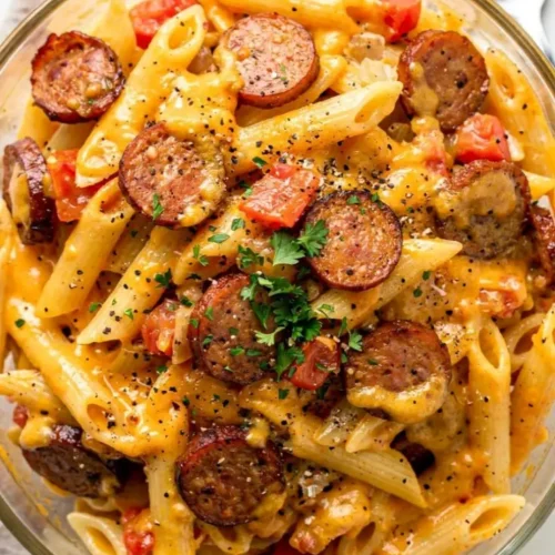 One Pot Smoked Sausage Pasta bowl