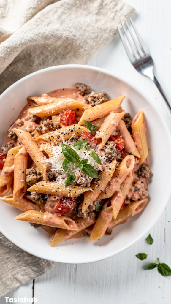 Vodka Sauce Pasta With Ground Beef recipe